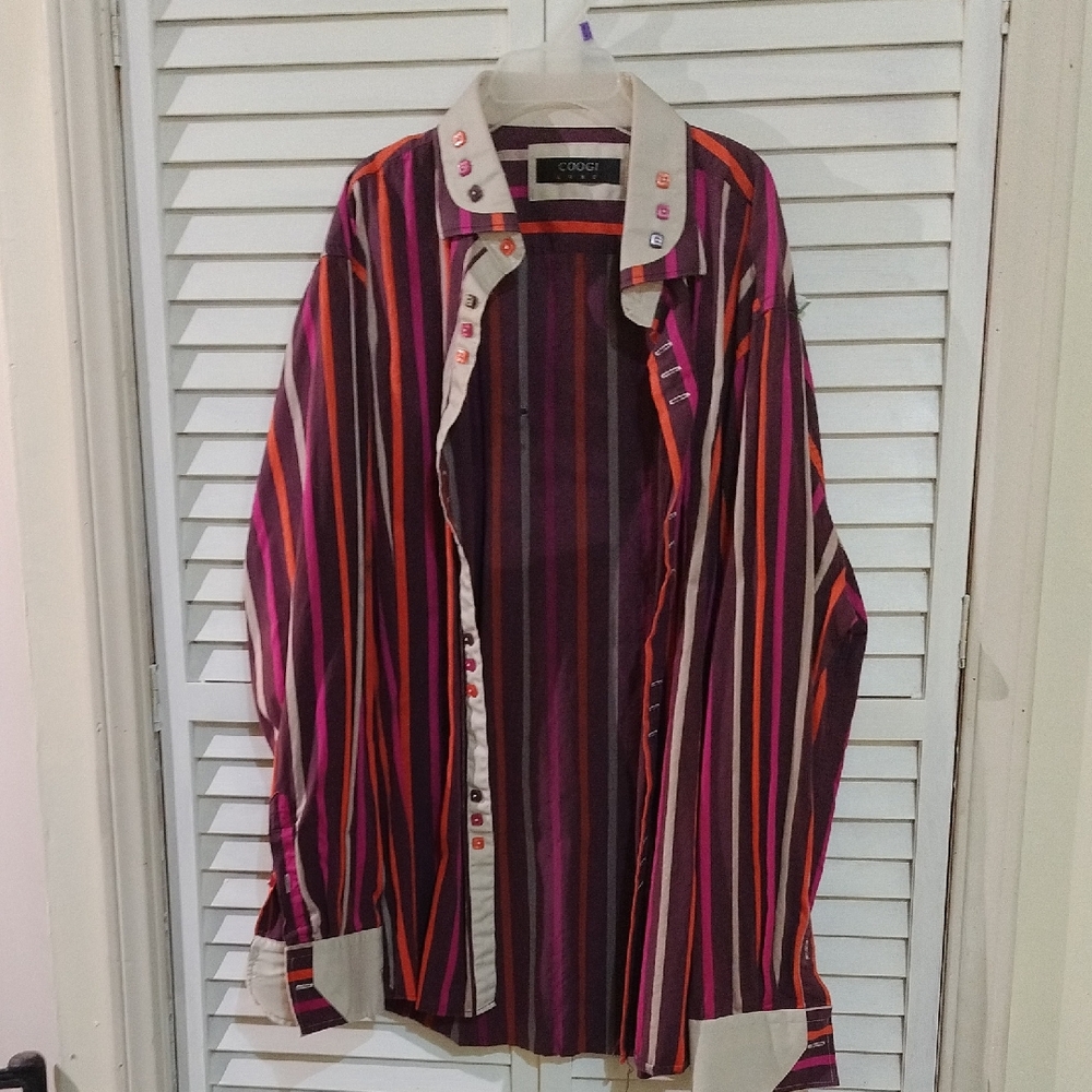 Coogi Luxe Colorful Striped Button-Up Shirt Size 3X